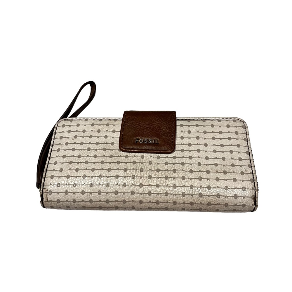 Fossil Tara Tab Clutch Wallet Brown White.